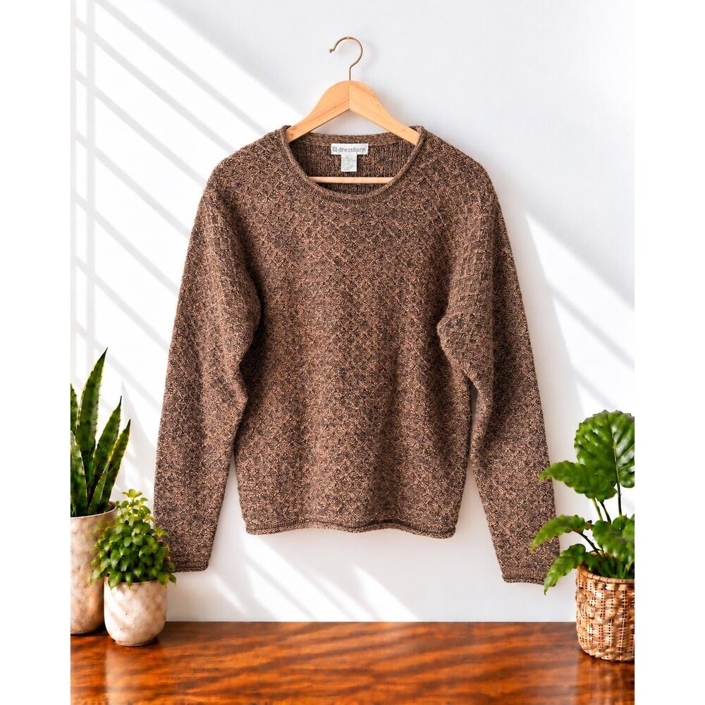 Vintage 90s Dressbarn Brown Silk Blend Textured Knit Sweater Medium